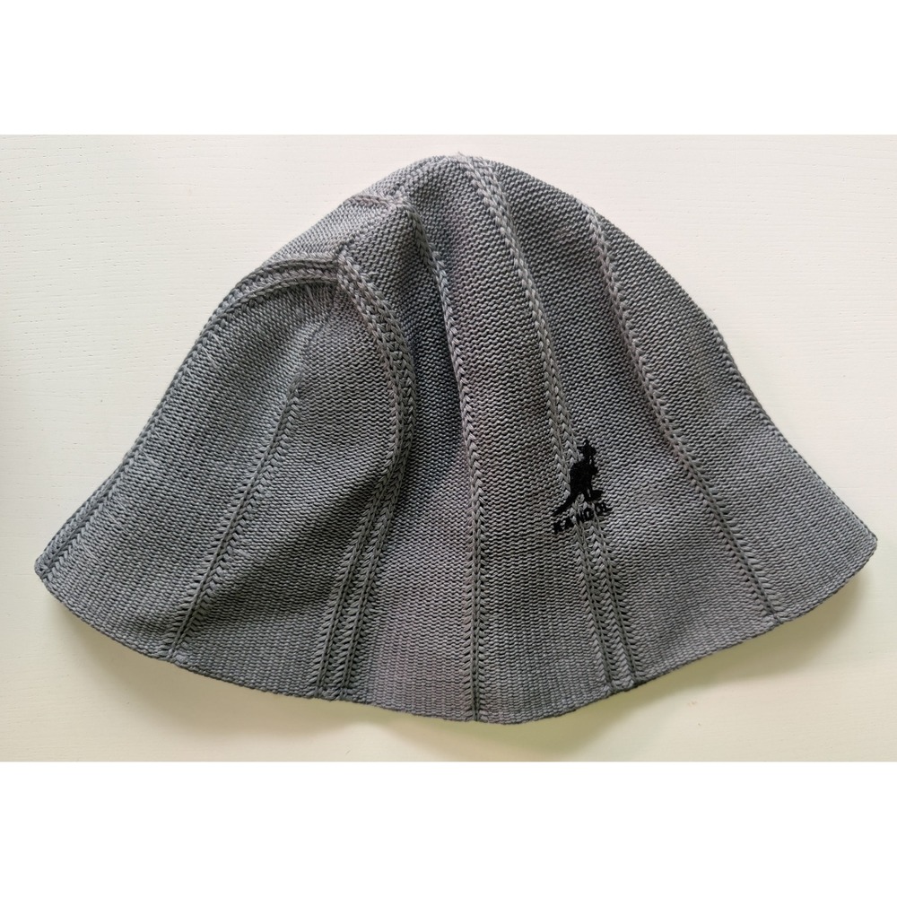 Hana Grey Knit Bucket Hat Paneled Cable Textured Bell Hat Kangaroo Logo Korea